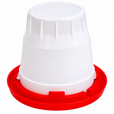 Brower 1GF one gallon white poly poultry fount on a red base