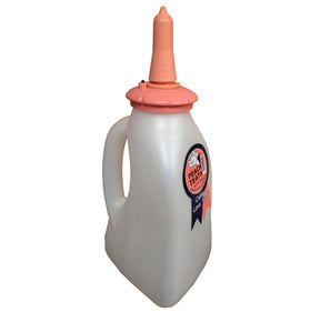 Peach Teat hand held calf nursing bottle with handle and vented cap