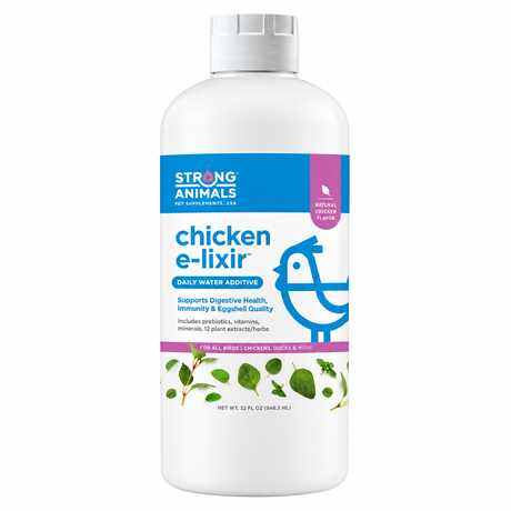 Strong Animals Chicken E-lixir 32 oz bottle, daily poultry water additive with oregano oil, prebiotics and electrolytes