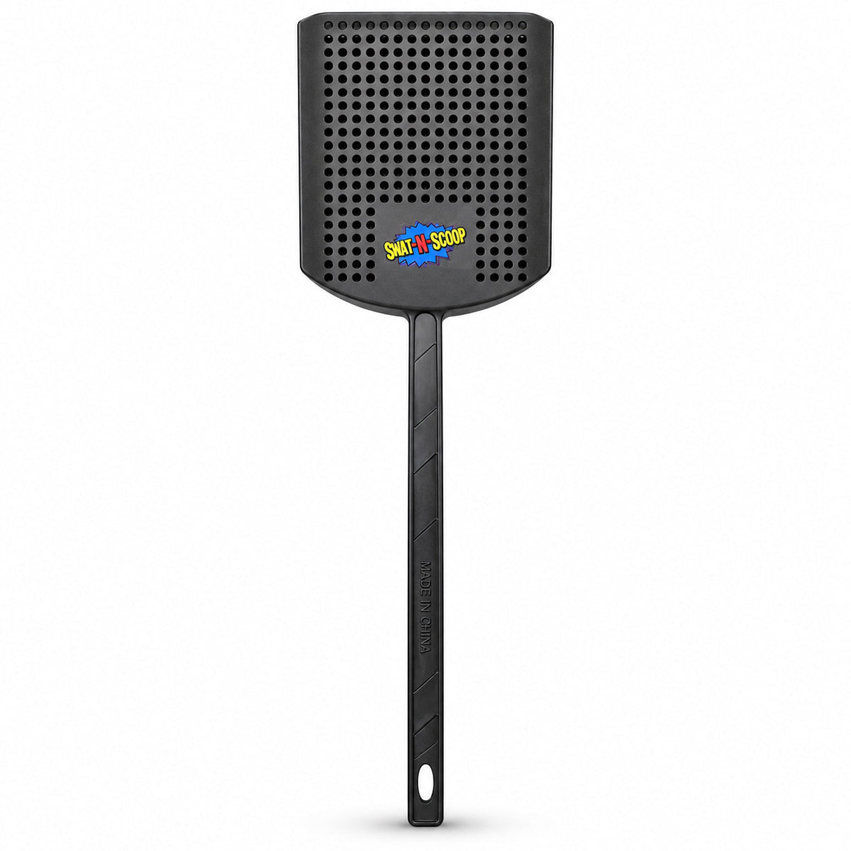 Swat-N-Scoop charcoal fly swatter with built-in bug scoop