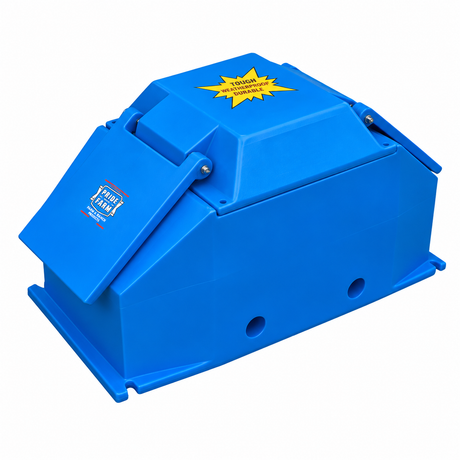 Pride of the Farm WPM10A Polar Max energy free waterer for sheep and goats, blue insulated poly unit with a hinged drink lid